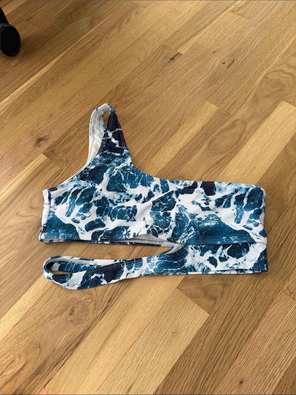 SHEIN Blue & White One-Shoulder Bikini Top